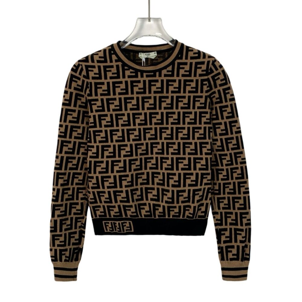 Fendi Mens FF Logo Sweater Brown & Black Knit Pullover Size 40